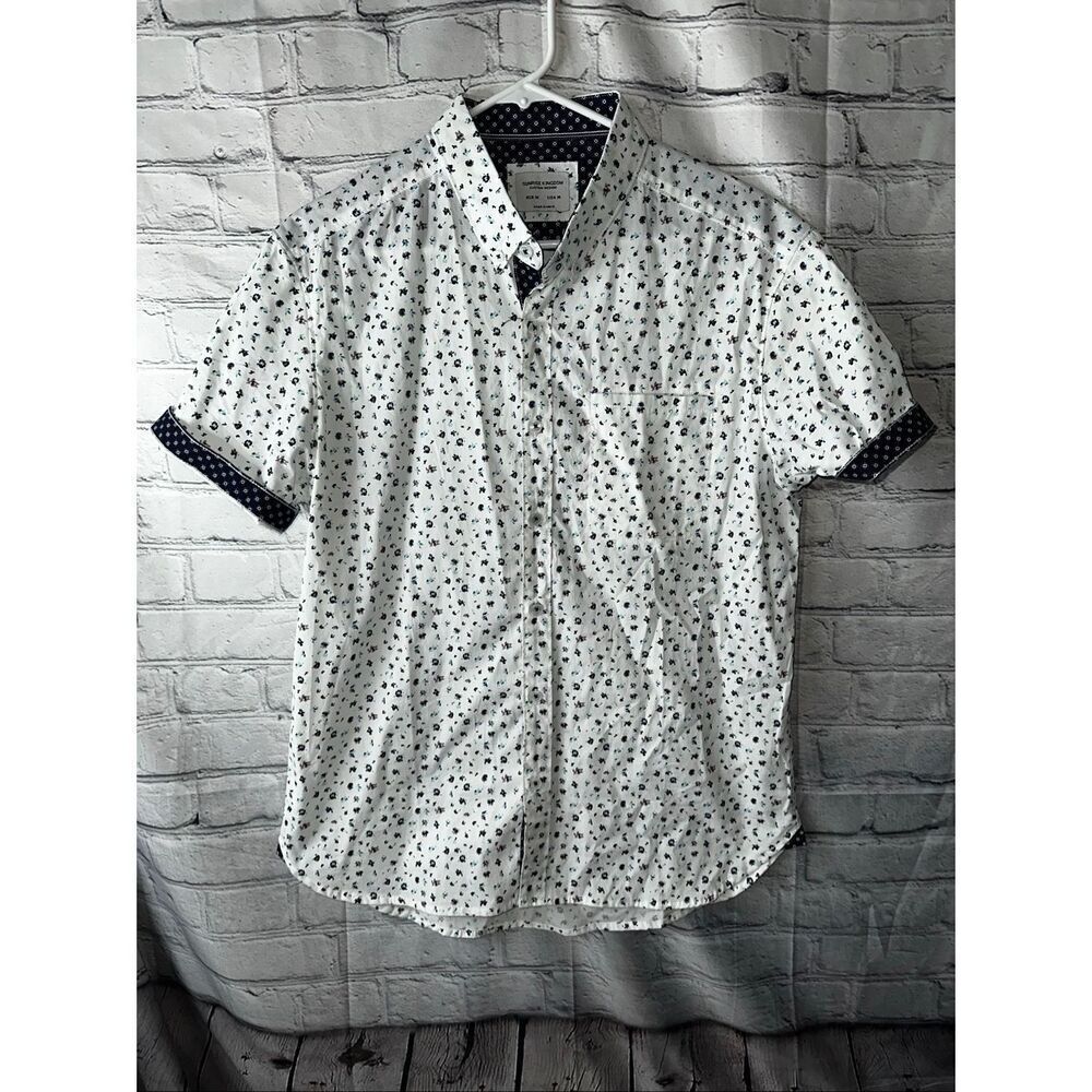 Sunrise Kingdom Men’s Medium Floral Button-Up Shirt White Short Sleeve Casual Pr